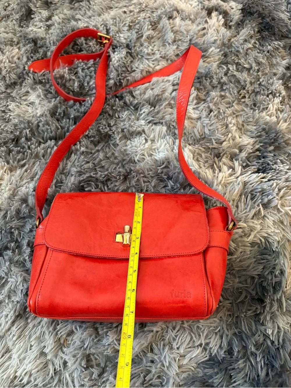 Vintage FURLA Red Leather Crossbody Bag Made in Italy Turnlock Shoulder Purse